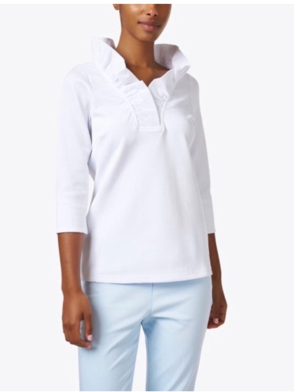 Gretchen Scott White Ruffle Neck Top in white size Small